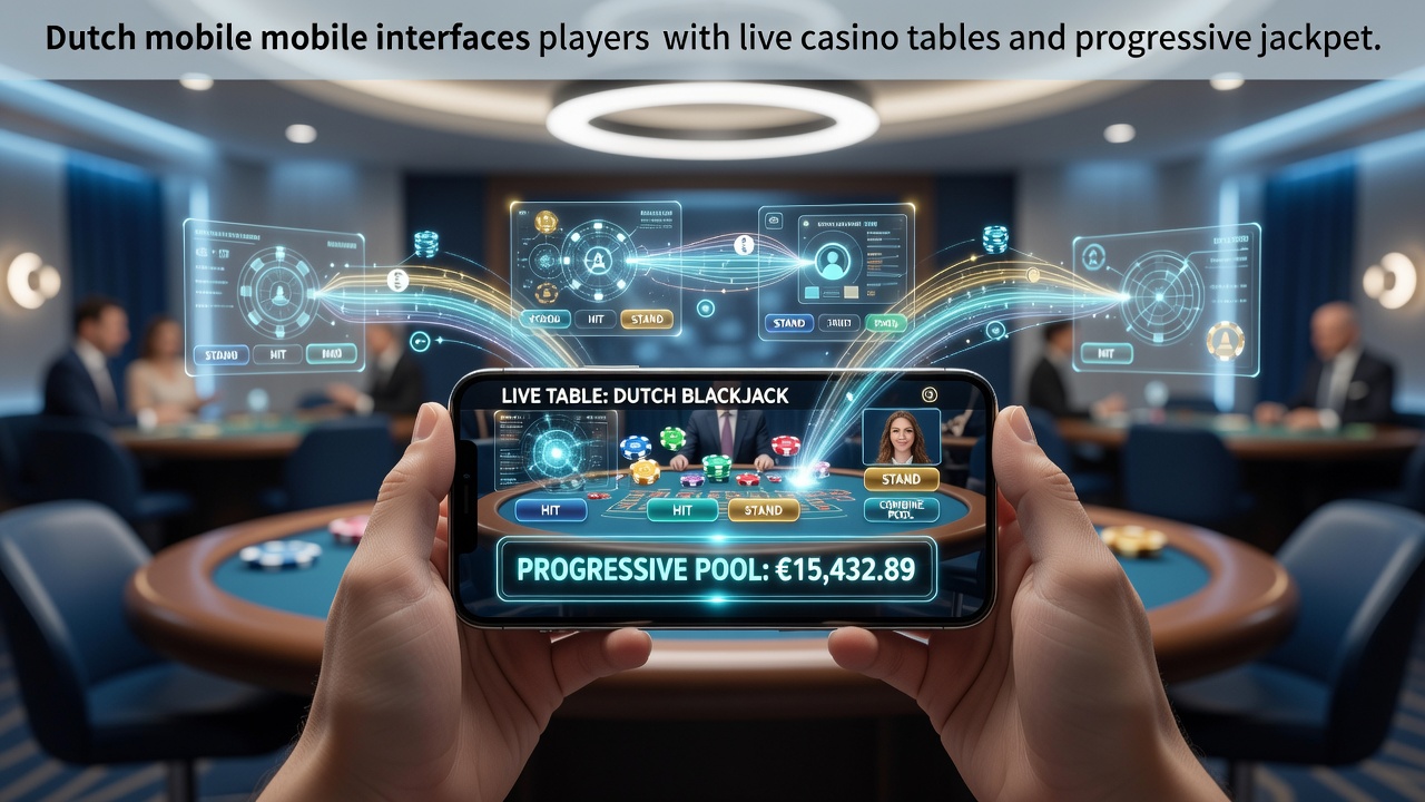 Mobiele interface die live tafelspellen verbindt met progressieve jackpotpools op een Nederlandse smartphone
