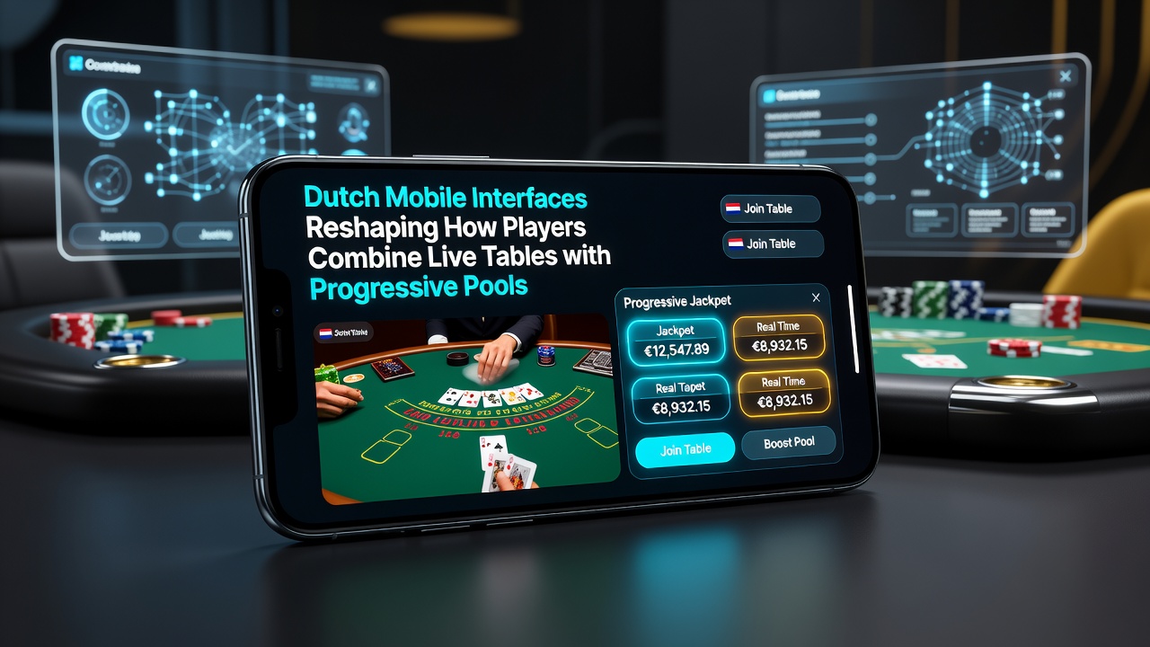 Detailopname van een Nederlandse mobiele app die live dealer feeds combineert met lopende jackpotmeters