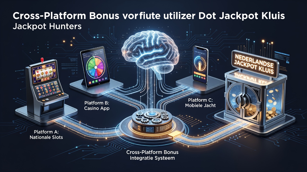 Illustratie van Nederlandse spelers die bonussen combineren over meerdere platforms om progressieve slotjackpots te benaderen