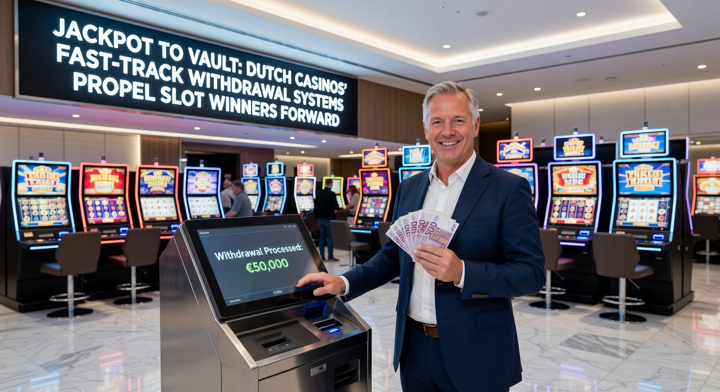 Slotmachine licht op met jackpotwiel en geldsymbolen die een snelle geldstroom naar een kluis visualiseren, typisch voor Nederlandse online casinos