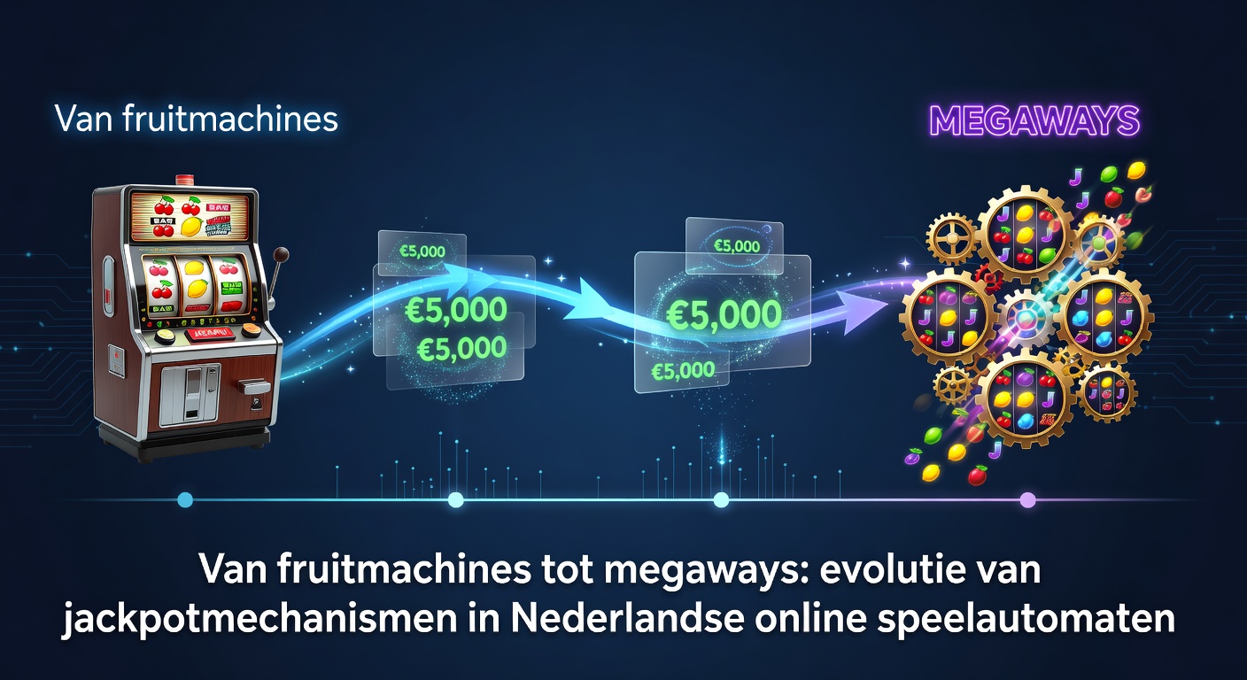 Klassieke fruitmachine met felgekleurde symbolen en draaiende rollen, symbool voor de oorsprong van jackpotmechanismen in Nederlandse speelautomaten